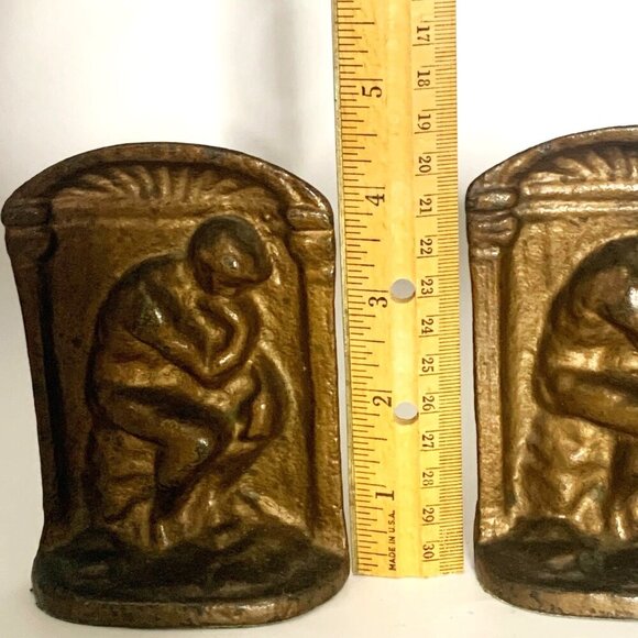 THE THINKER BOOKENDS Vtg Pair Gilded Bronze Heavyweight Art Deco Lost In Thought - Picture 8 of 10